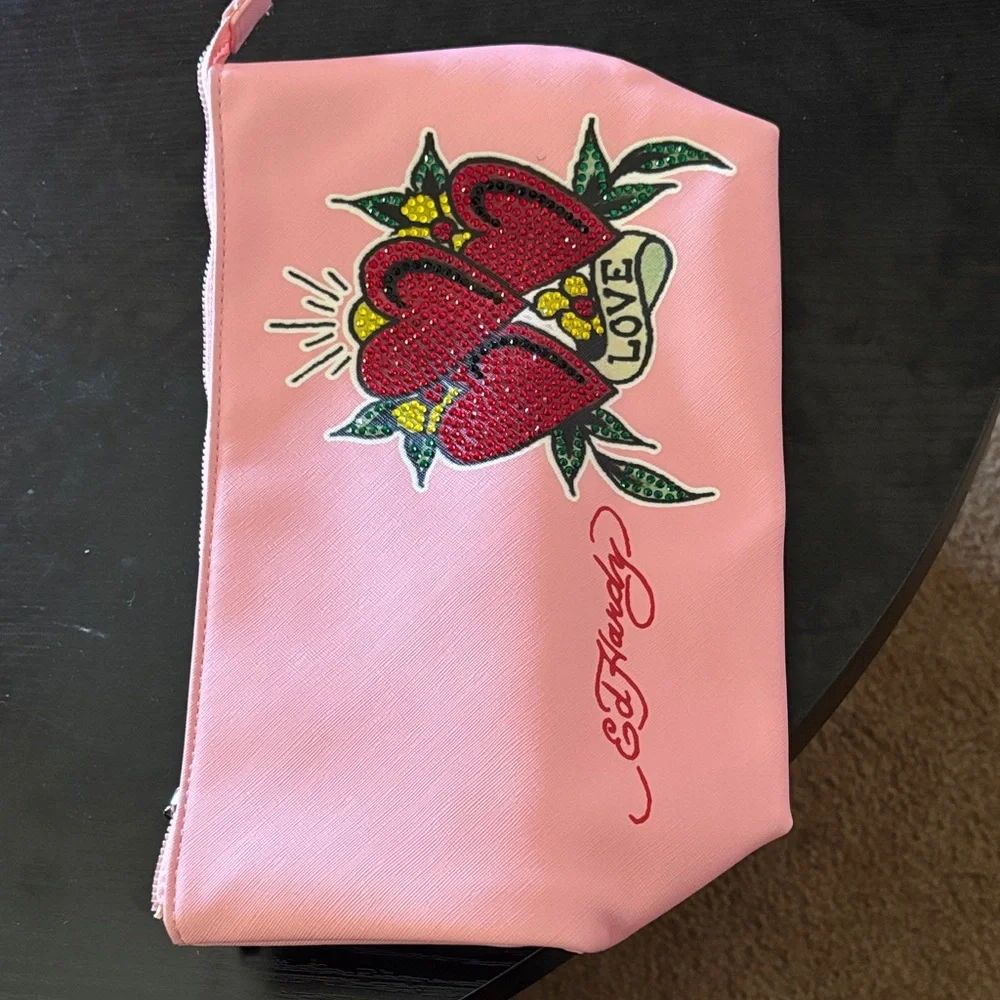 Pink Heart Embellished Cosmetic Pouch - Picture 2 of 5